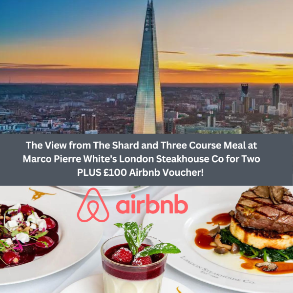 London Shard, 3 course meal & £100 Airbnb voucher for 2